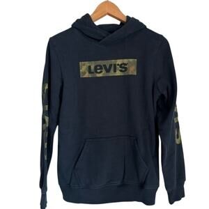 Levi’s Boys Large Blue Hoodie Sweatshirt Green Camo Pullover Kangaroo Pocket